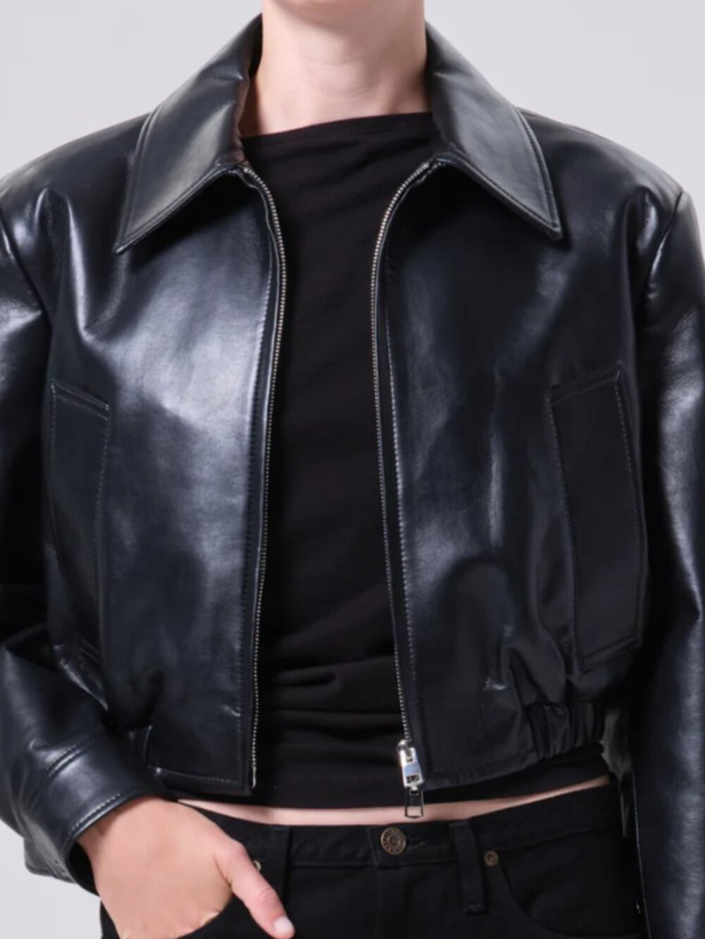 Nahla Cropped Jacket (Recycled Leather) in Detox